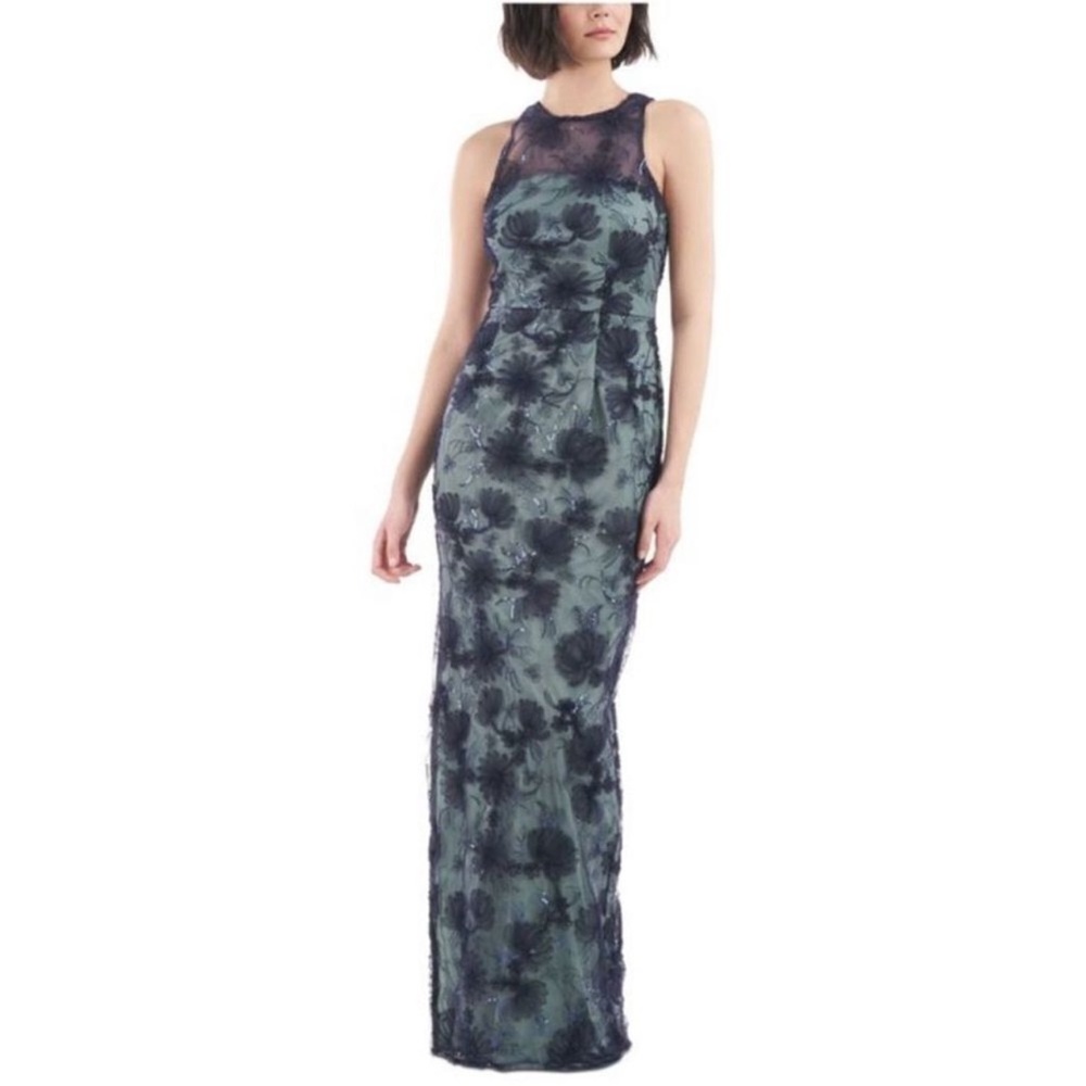 JS COLLECTION Navy Teal Green Oxford Blu Floral Dress Women’s 6 NWT NEW